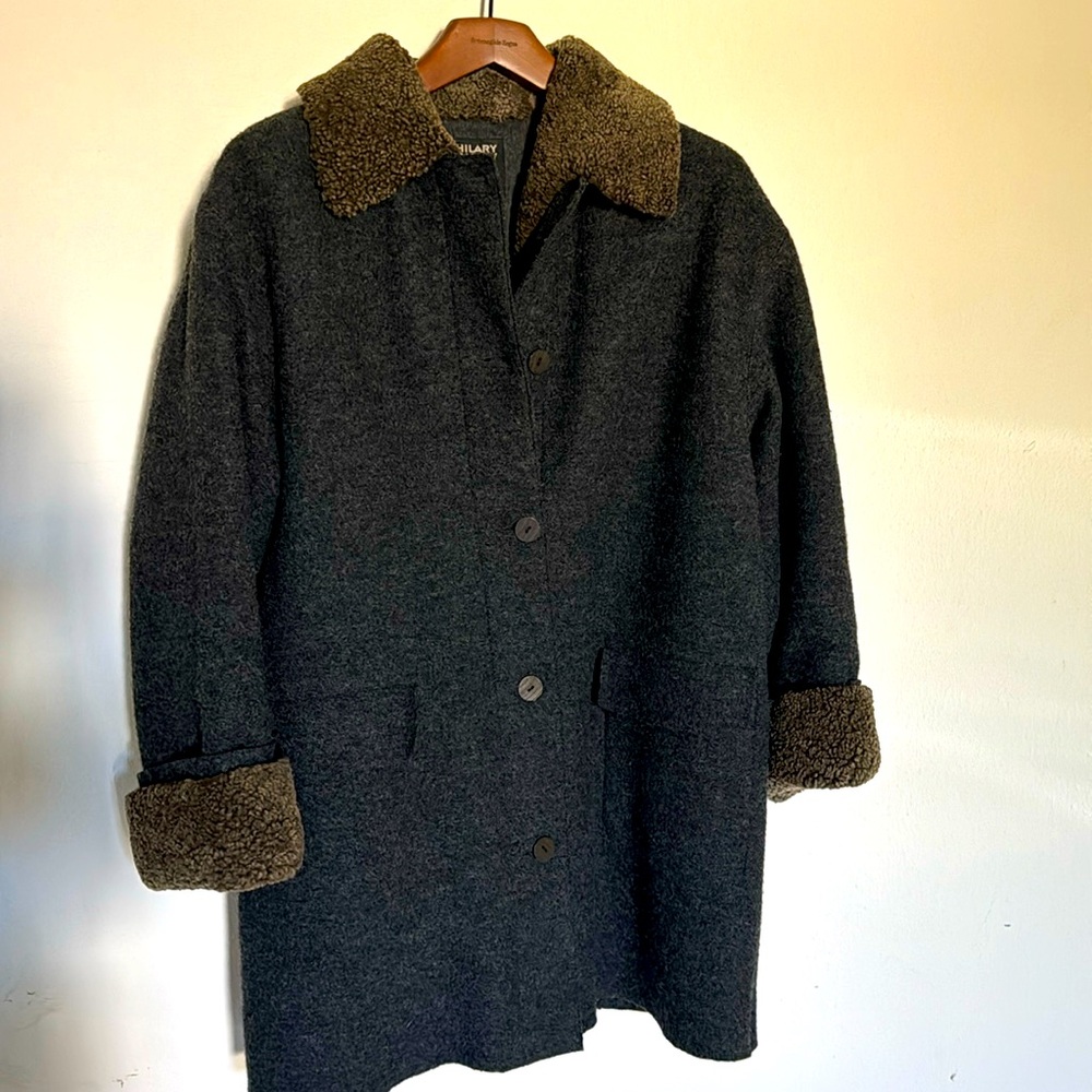 Hilary Radley, wool and shearling collar and cuffs coat. Size 8